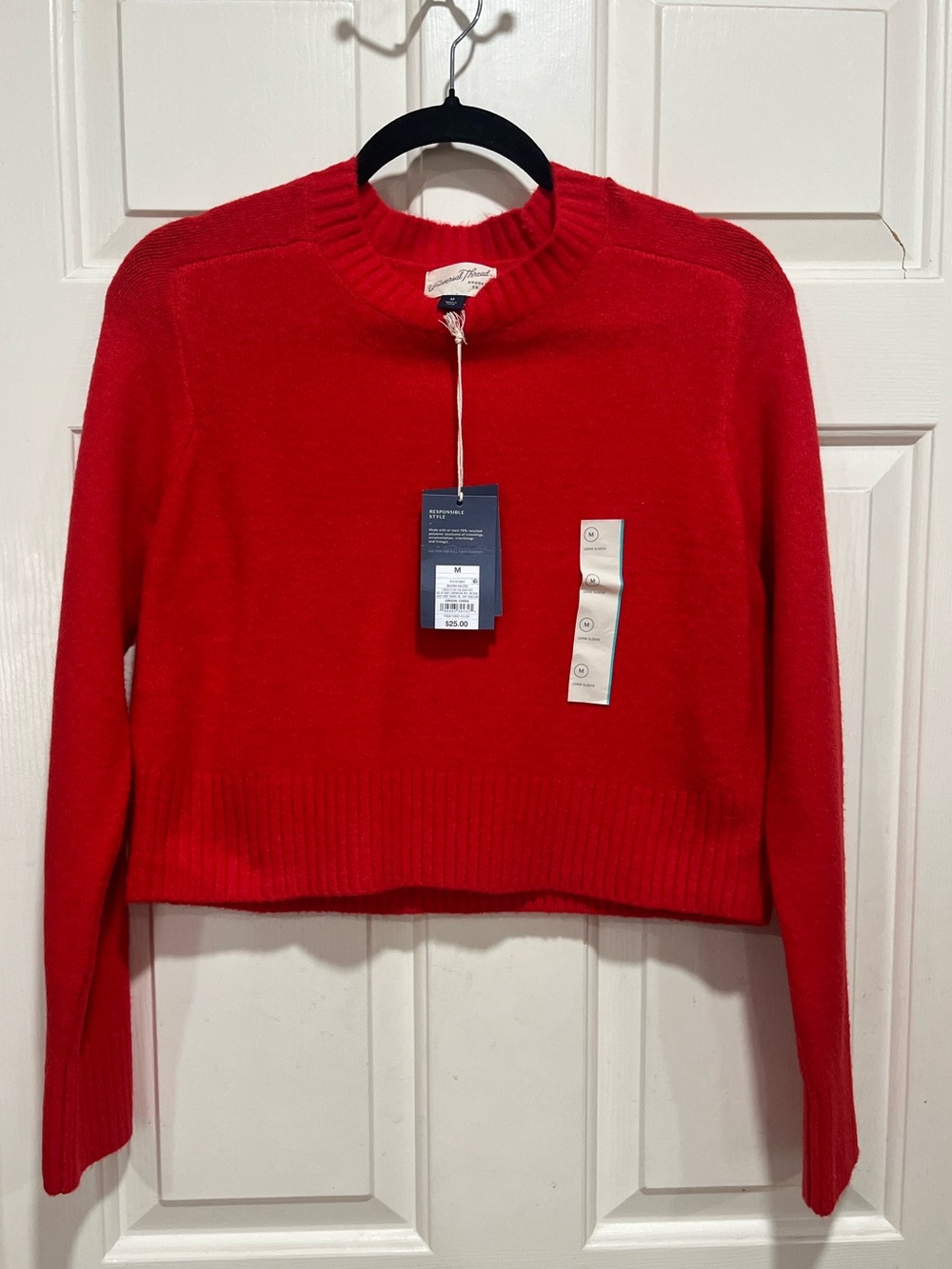 Bright Red Crewneck Cropped Sweater